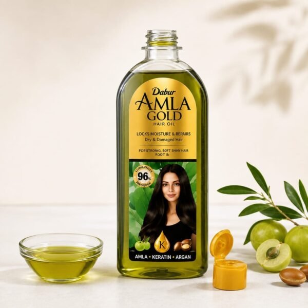 زيت دابر أملا جولد للشعر – Dabur Amla Gold – علبة 6 قطع - bouteille-ouverte-contenu-visible زيت دابر أملا جولد للشعر – Dabur Amla Gold – علبة 6 قطع - bouteille-ouverte-contenu-visible